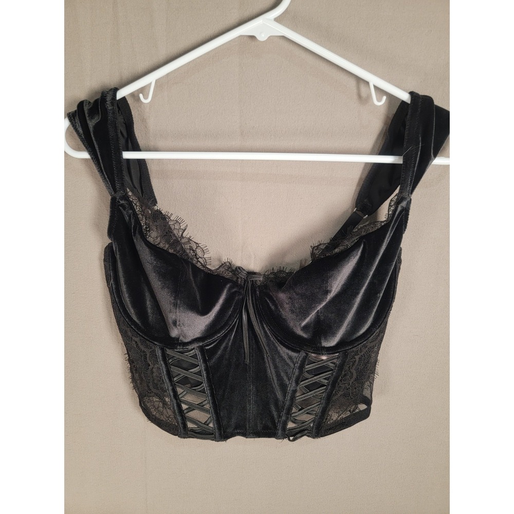 Victorias Secret Dream Angels Corset Top S DD Black Velvet Lace Bustier Goth